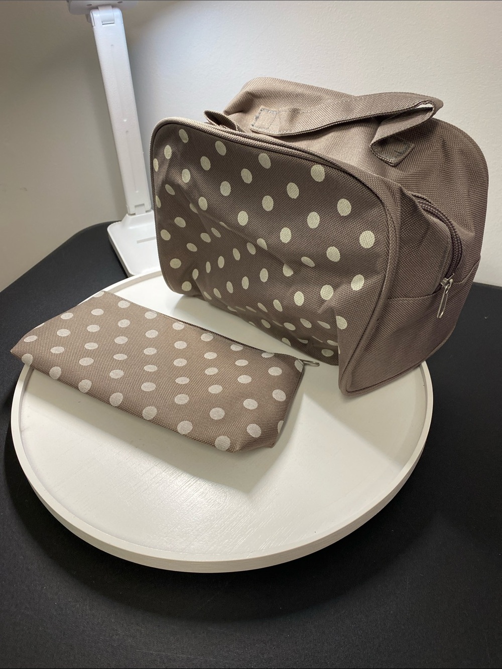 4 for $25 - Polka Dot Travel Cosmetic Bag Set in Taupe, NWOT
